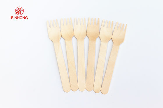 Cake Disposable Wooden Cutlery Set Spoon / Fork / Knife Individual Paper Wrapped