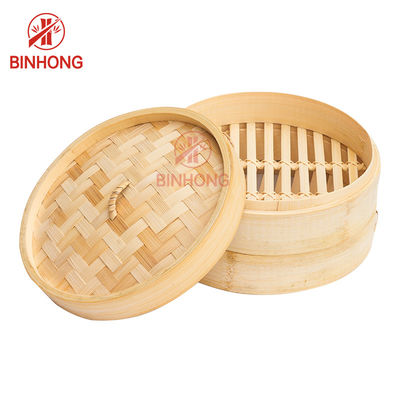 Round Shape 24cm Bamboo Steamer Basket For Dumplings