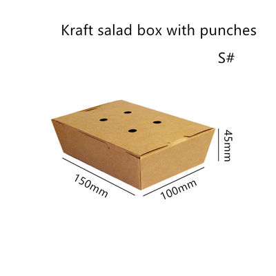 Salad Kraft Paper Take Away Box Microwavable Disposable With Punches