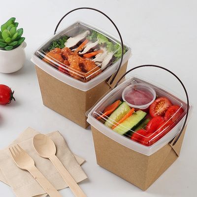 Recycle Kraft Paper Take Away Lunch Noodle Packaging Box With Tray And Handle