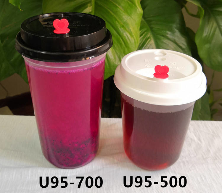 Clear Takeaway Disposable Plastic Cups Thickened U-Shaped 95 Calibre 500ml With Lids