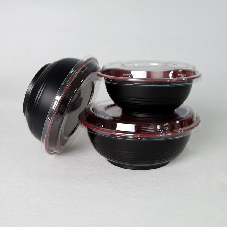 Red And Black Noodle Soup Container Disposable Plastic Noodle Bowl