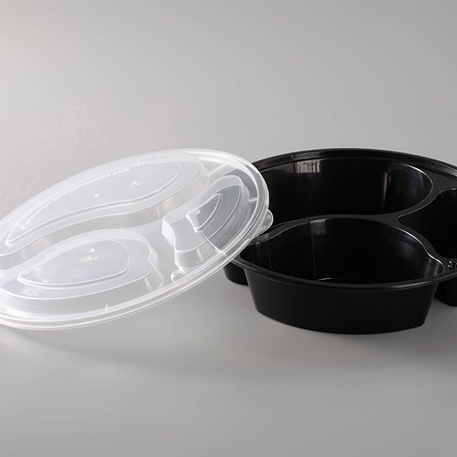 3 Compartments Fast Food Plastic Pp Take Away Lunch Box Disposable Black