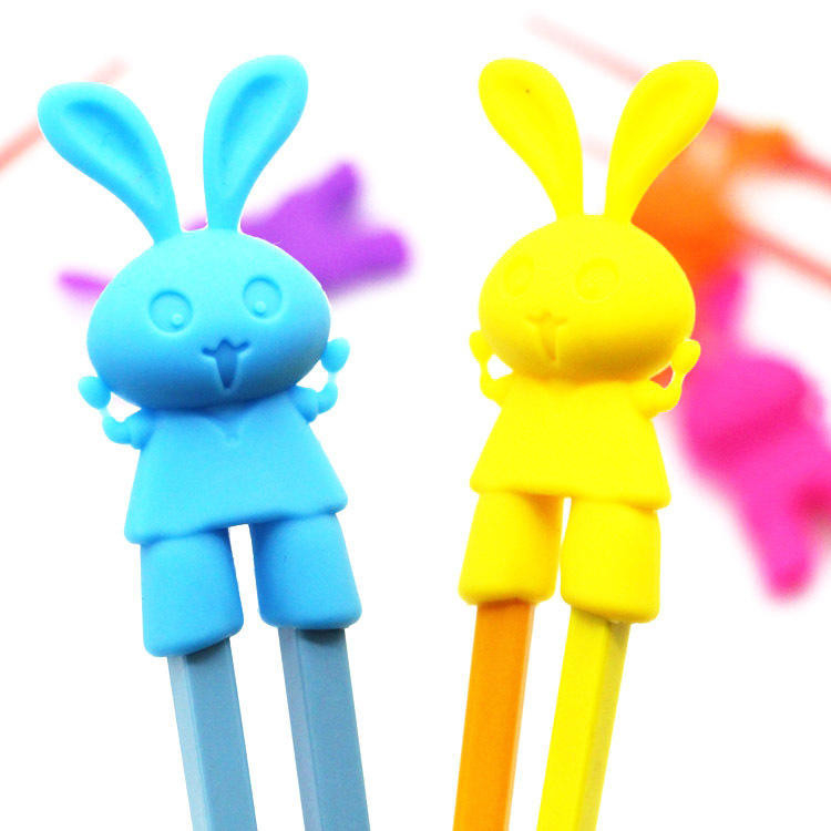 Kids Reusable Silicone Cartoon Learning Training Chopsticks With Holders