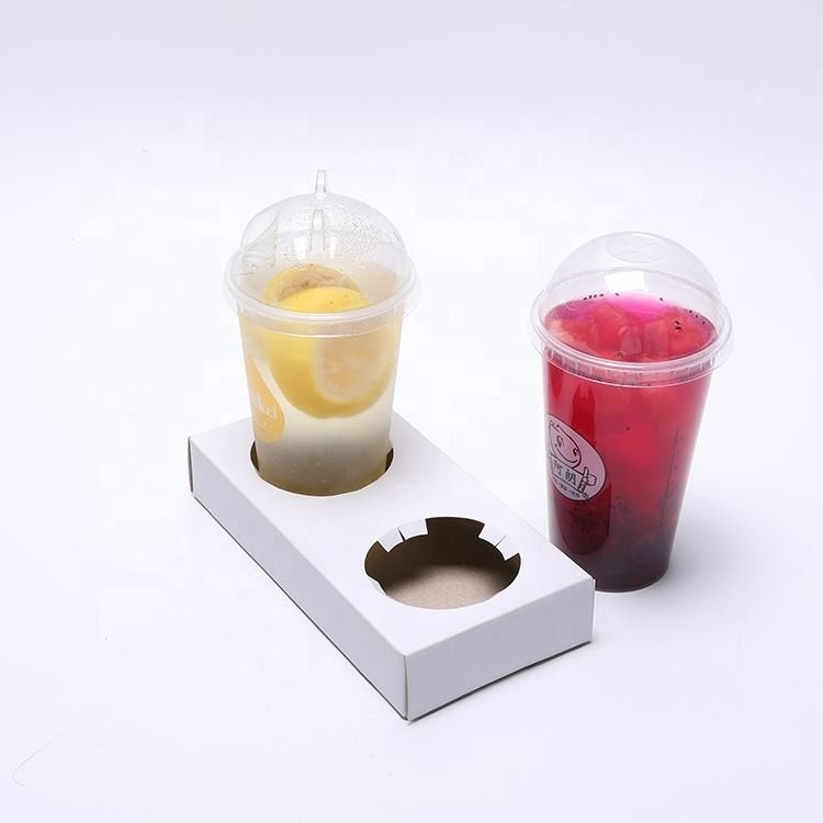 Disposable 2 Cups Pack Kraft Cup Holder Tray For Every Kinds Of Beverage To Takeaway