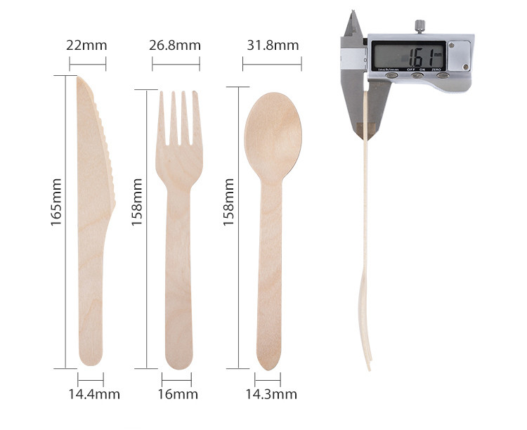 Eco Friendly Disposable Wood Cutlery Wooden Knife Fork Spoon Set With Bag