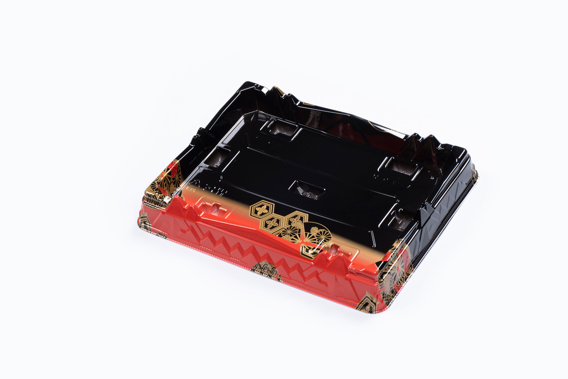 Black Red Disposable Sushi Box With Transparent Lid Take Out Sushi Tray Fruit Cake Dessert Container