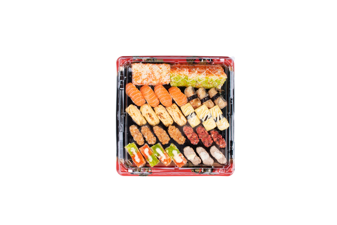 Black Red Disposable Sushi Box With Transparent Lid Take Out Sushi Tray Fruit Cake Dessert Container