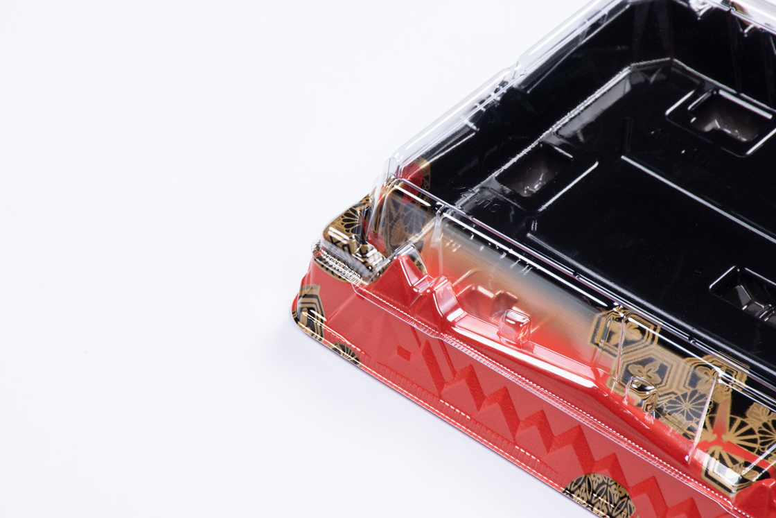 Black Red Disposable Sushi Box With Transparent Lid Take Out Sushi Tray Fruit Cake Dessert Container