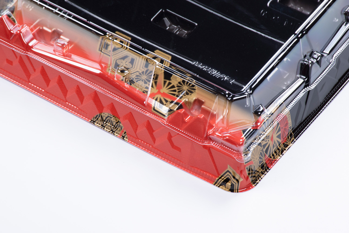 Black Red Disposable Sushi Box With Transparent Lid Take Out Sushi Tray Fruit Cake Dessert Container