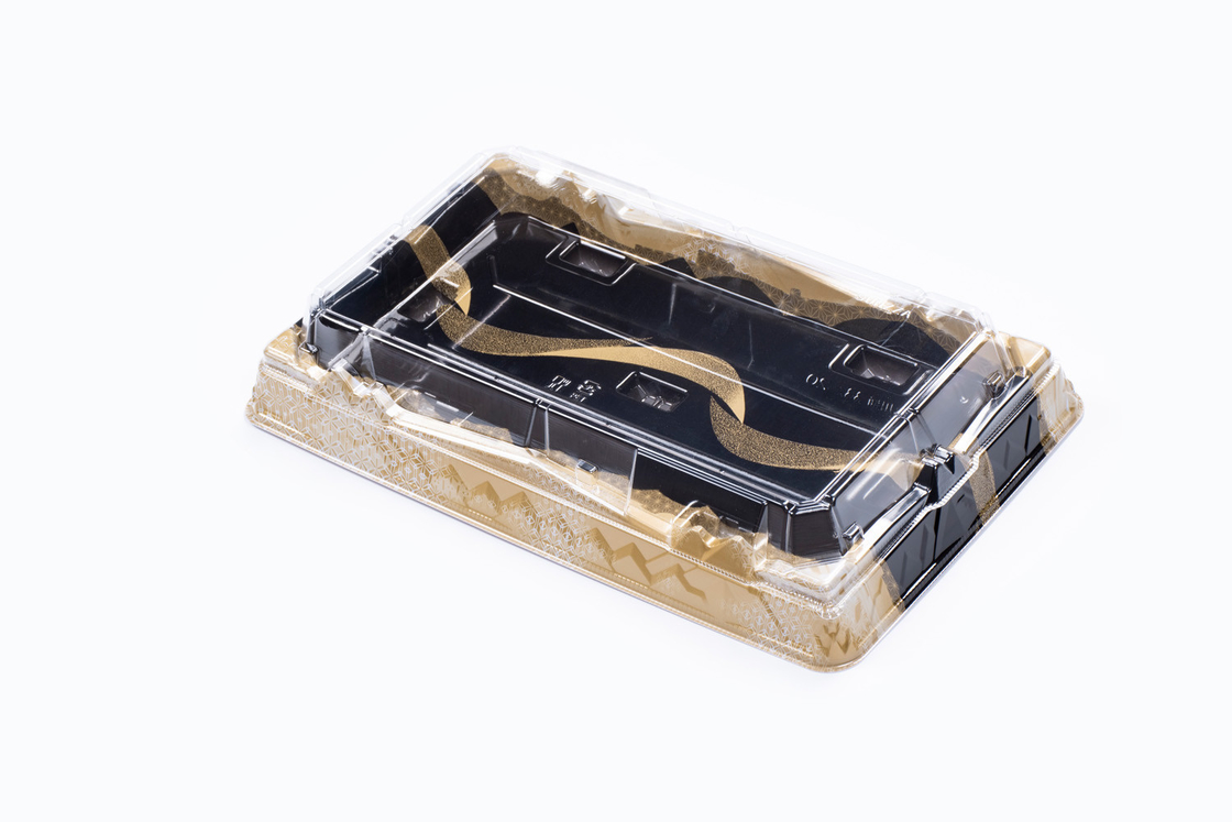 Sushi Tray With Anti Fog Lid Disposable Sushi Box To Go Box Black Plastic Container