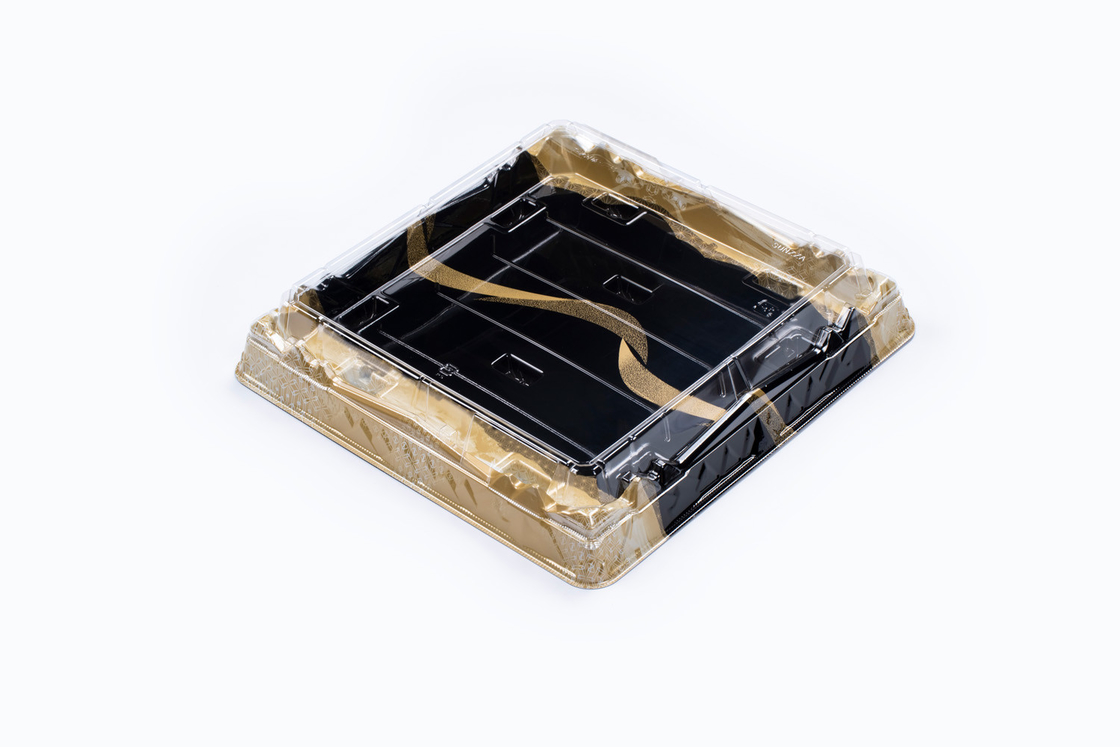 Sushi Tray With Anti Fog Lid Disposable Sushi Box To Go Box Black Plastic Container