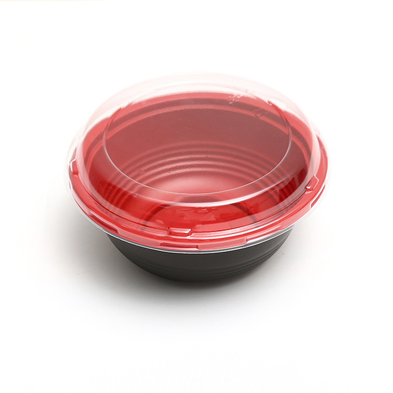 Disposable food packaging box Round red plastic thickened fast food box with lid leakproof soup bowl lunch box manufactu