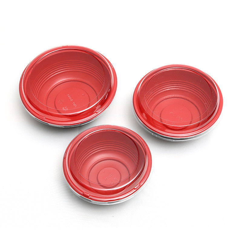 Disposable food packaging box Round red plastic thickened fast food box with lid leakproof soup bowl lunch box manufactu