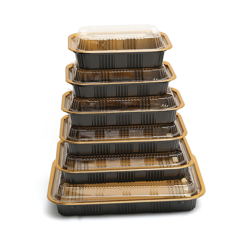 Disposable Japanese sushi box Golden plastic packing box with lid high-end sushi box bento made by manufacturers