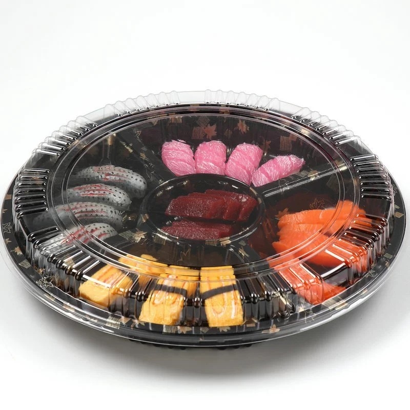 One Time Five Extra Packaging Box Plastic With Lid Japanese Bento Box Round Sushi Box