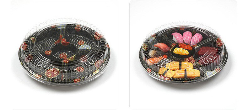Custom Disposable Sushi Box Round Plastic With Cover Five Grid Salmon Thorn Body Sold Packing Lunch Box