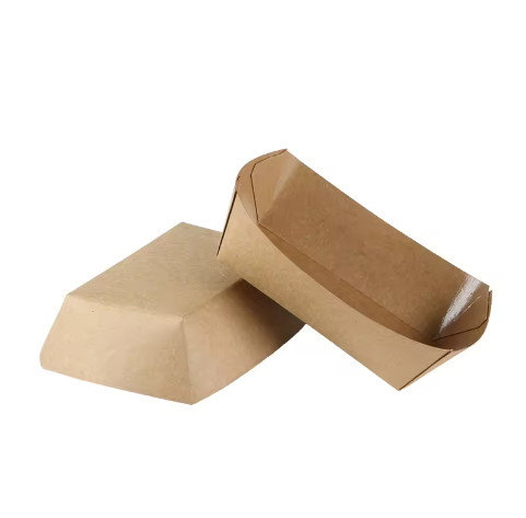 Custom Printing Biodegradable Boat Shape French Fry Container Takoyaki Tray Paper Box