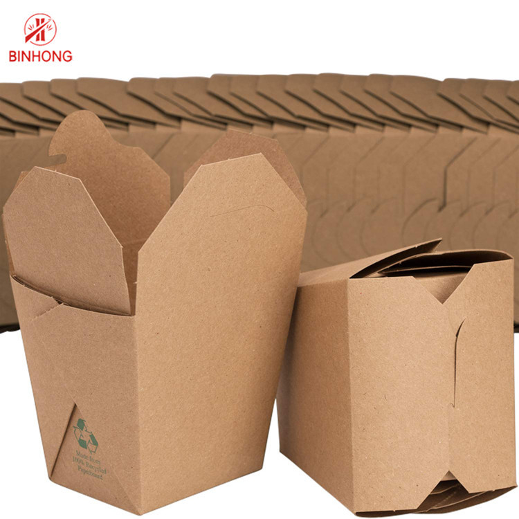 Custom Logo Printed Kraft Paper Noodle Box Biodegradable Food Box With Handle UV Protection And Matt Lamination