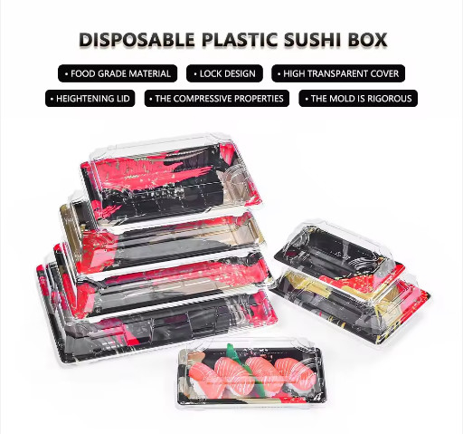 Sushi Takeaway Container Plastic Food Packaging Boxes Trays With Lid sushi contain box