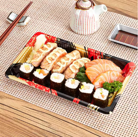 Sushi Takeaway Container Plastic Food Packaging Boxes Trays With Lid sushi contain box