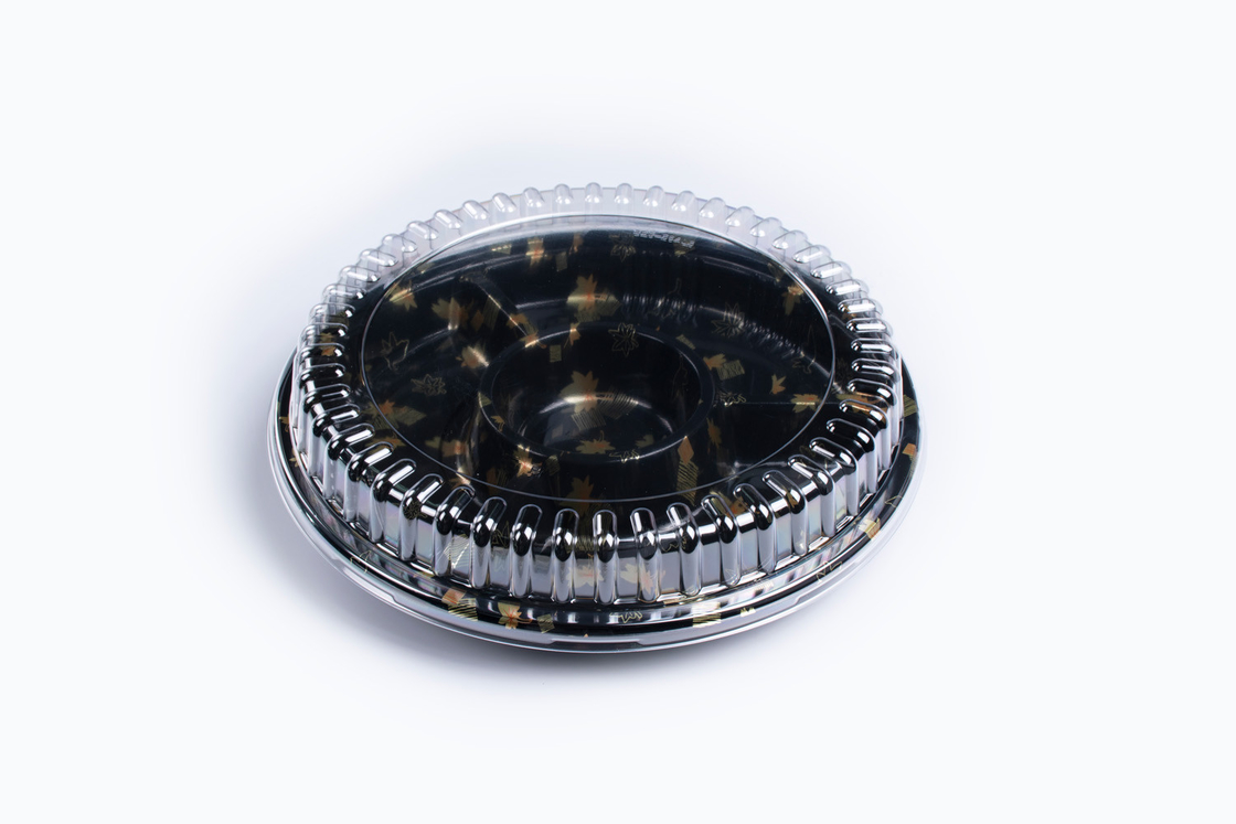 Round Disposable Food Packaging Plastic Sushi Trays with Lid