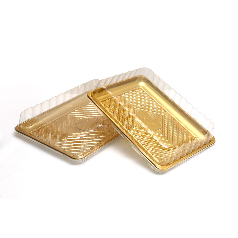 Stock Gold Leaf Large Capacity rectangle Disposable Plastic Sushi Tray for Party