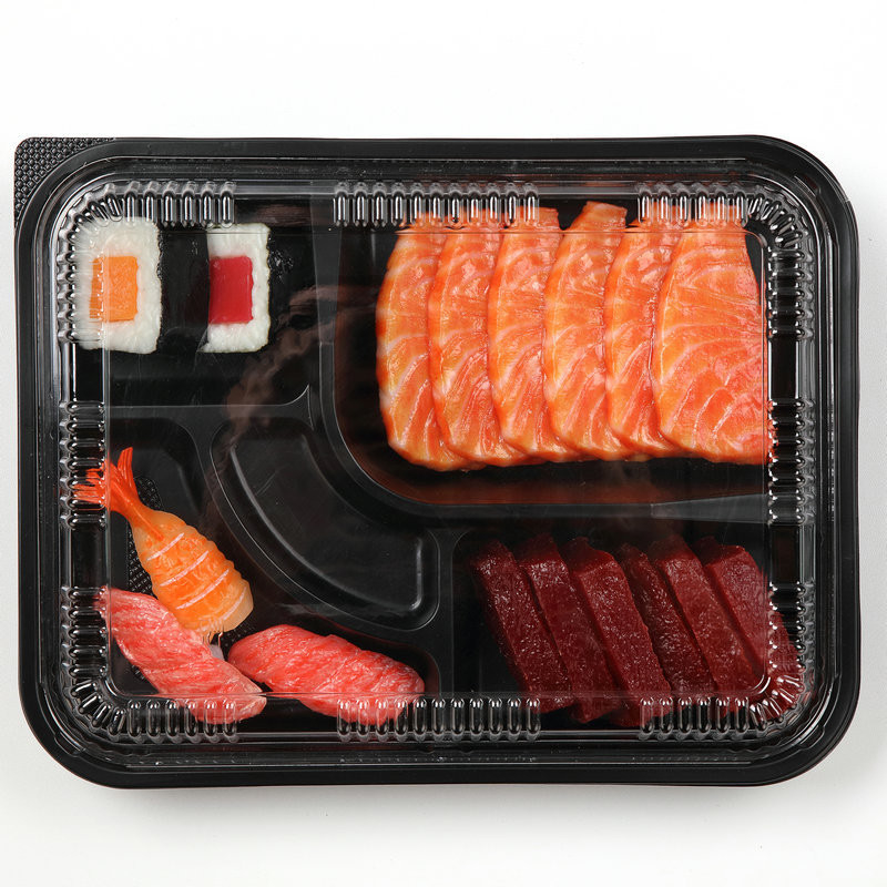 Sushi Box Takeaway Disposable Tray with Lid Divided Food Lunch Box for Packaging
