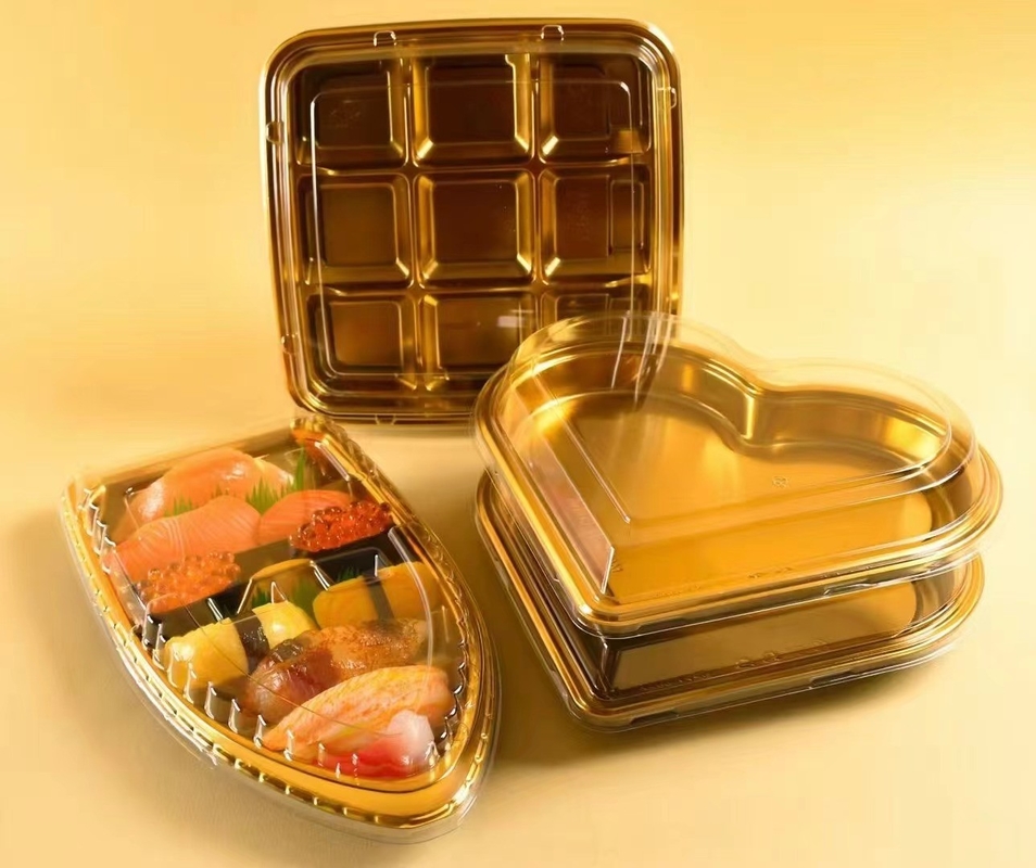 Customized Logo Disposable Pet Plastic Sushi Takeaway Food Tray with Cover