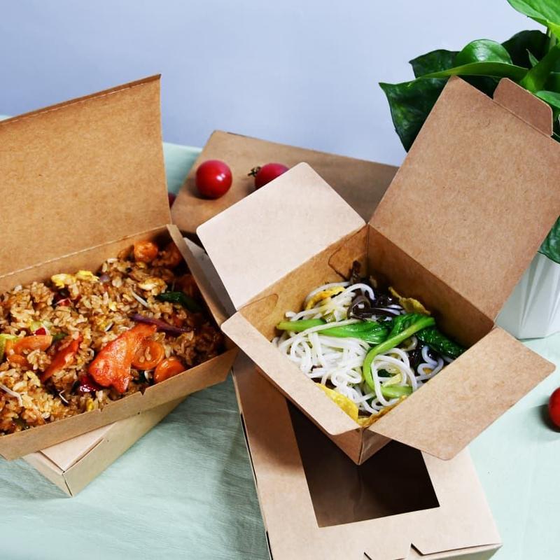 Kraft paper packaging box for food, environmentally friendly custom disposable food box for takeaway packaging