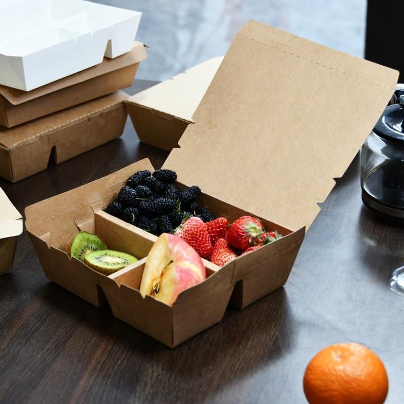 Best and Cheapest 4 Compartment Disposable Compartment Meal Prep Container Multi Grid Kraft Paper Lunch Box