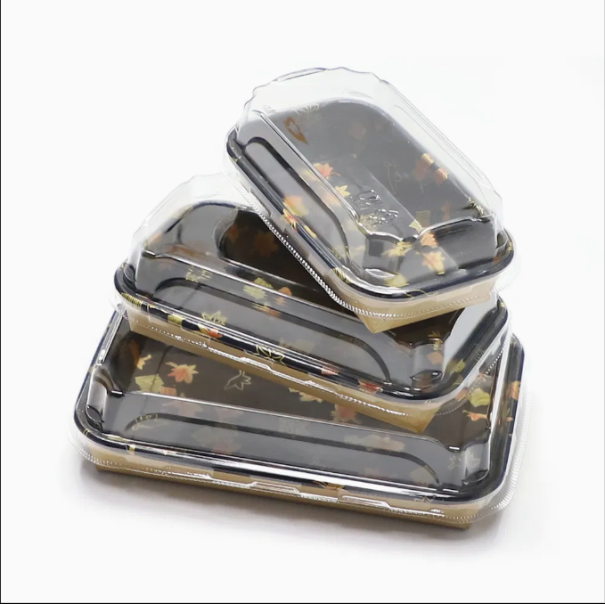 Greaseproof Sushi Packaging Boxes Custom Design Sushi Paper Food Disposable Paper Container Box with Pet Lid