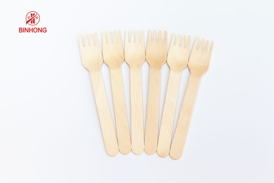 Cake Disposable Wooden Cutlery Set Spoon / Fork / Knife Individual Paper Wrapped