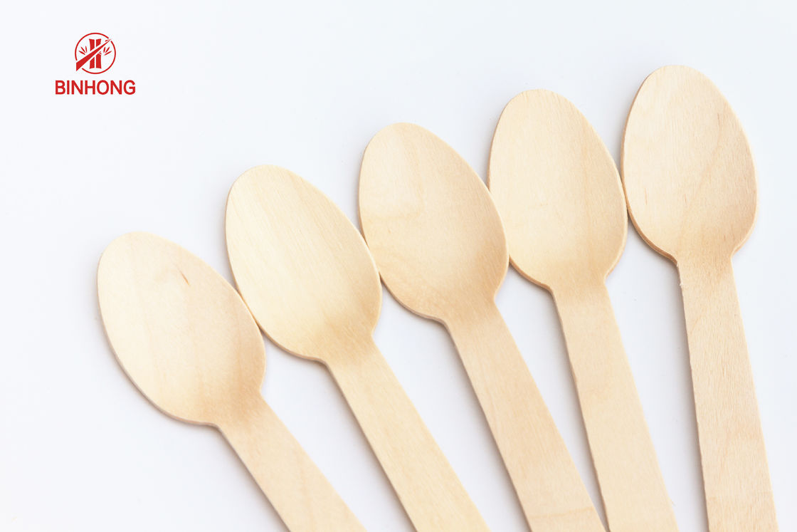 Cake Disposable Wooden Cutlery Set Spoon / Fork / Knife Individual Paper Wrapped