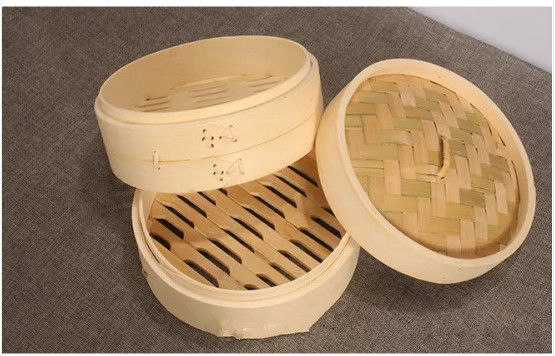 Custom 6-10inch Natural Bamboo Dumpling Steamer 2 Tiers With Lid