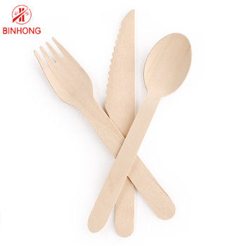 Oem Restaurant Disposable Natural Compostable Wooden Cutlery Knife Fork Spoon Degradable