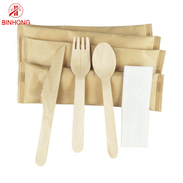Disposable Wooden Spoon Fork Knife Biodegradable Wood Tableware Cutlery Set