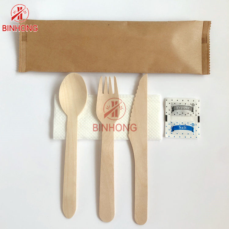 Eco Friendly Wooden Disposable Biodegradable Cutlery Fork Knife Tissue 160mm