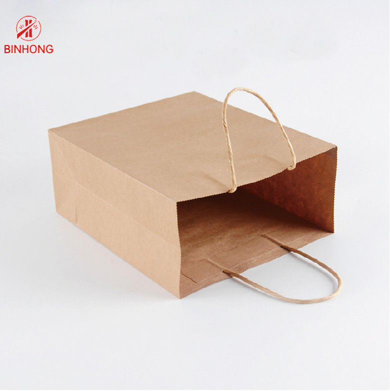 Reusable Flat Handle Flexo Printing Kraft Paper Carry Bags