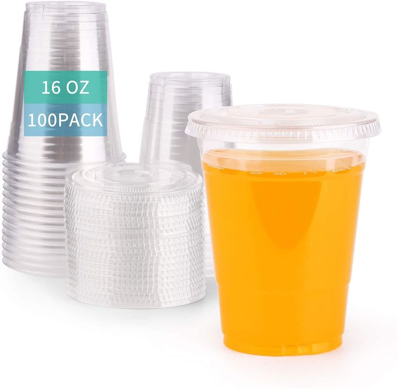 Clear 16Oz Disposable Plastic Cup With Slot Lid