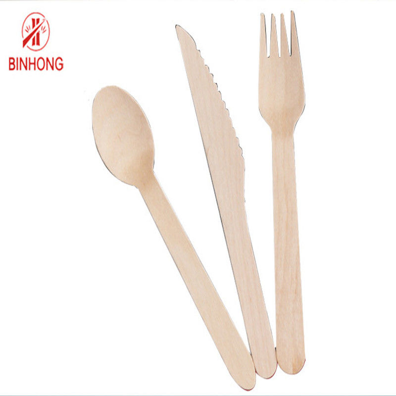 100% Birch Wooden Disposable Biodegradable Cutlery Sets Durable Compostable