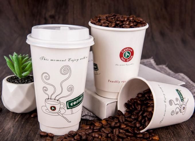 ISO9001 Double Layer Kraft Paper Coffee Drink Cup 16oz For Cafe