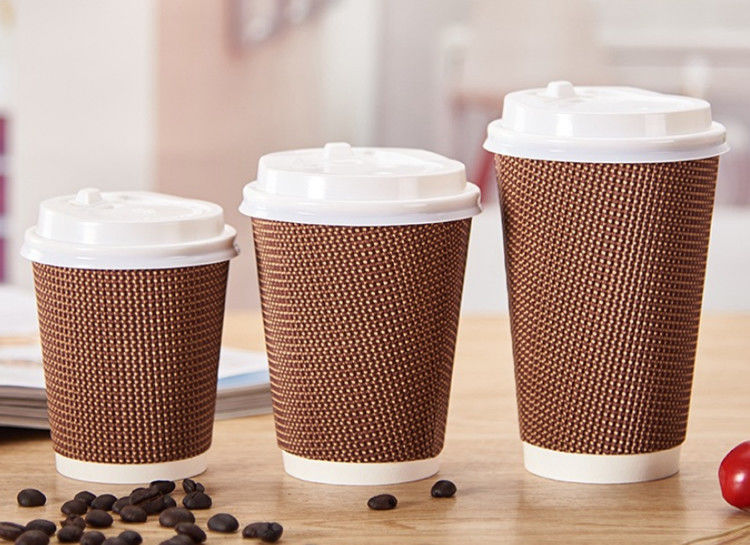 90mm Mouth Three Layers Corrugated Disposable Coffee Cups 16oz