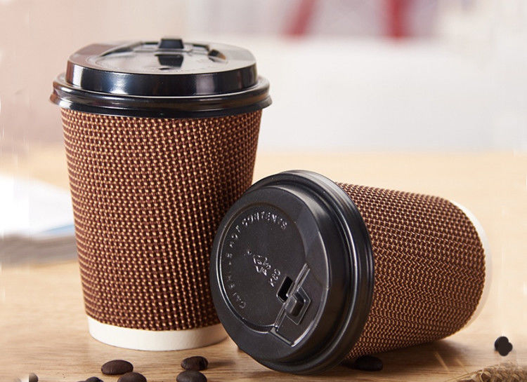 90mm Mouth Three Layers Corrugated Disposable Coffee Cups 16oz