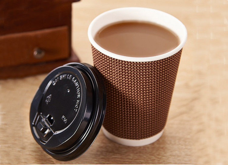 90mm Mouth Three Layers Corrugated Disposable Coffee Cups 16oz