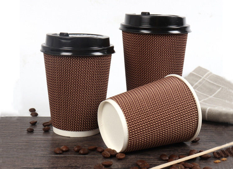 90mm Mouth Three Layers Corrugated Disposable Coffee Cups 16oz