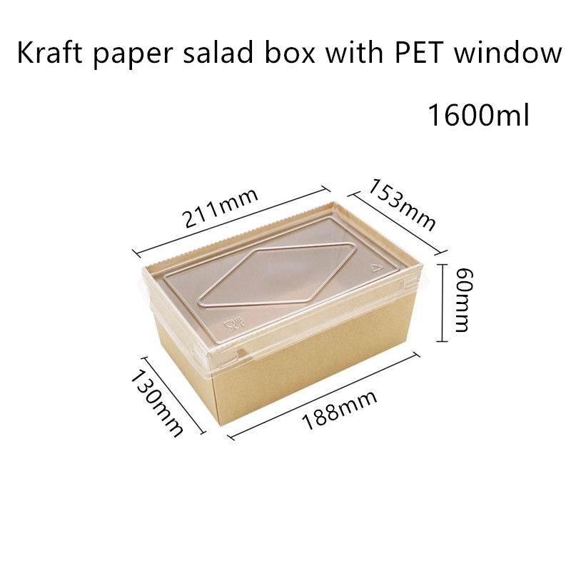 PET Lid Kraft Paper Disposable Food Containers 2100 1600 1400ml