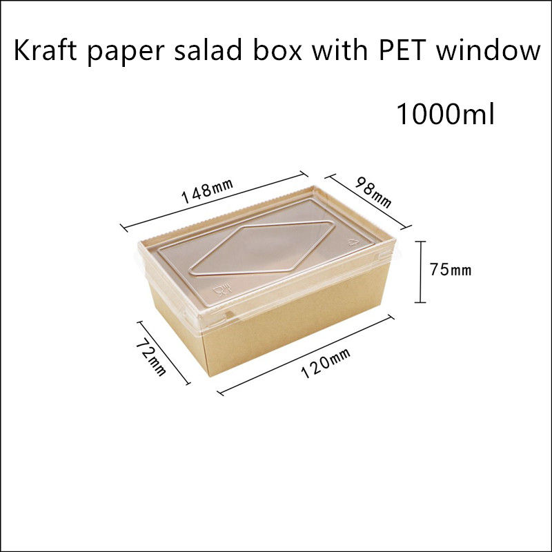 PET Lid Kraft Paper Disposable Food Containers 2100 1600 1400ml