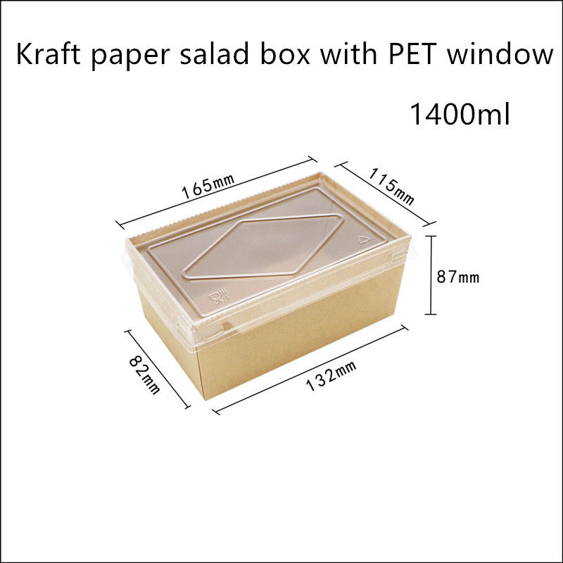 PET Lid Kraft Paper Disposable Food Containers 2100 1600 1400ml