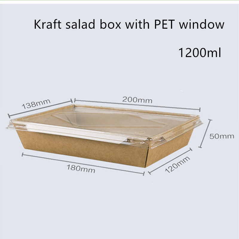 PET Lid Kraft Paper Disposable Food Containers 2100 1600 1400ml